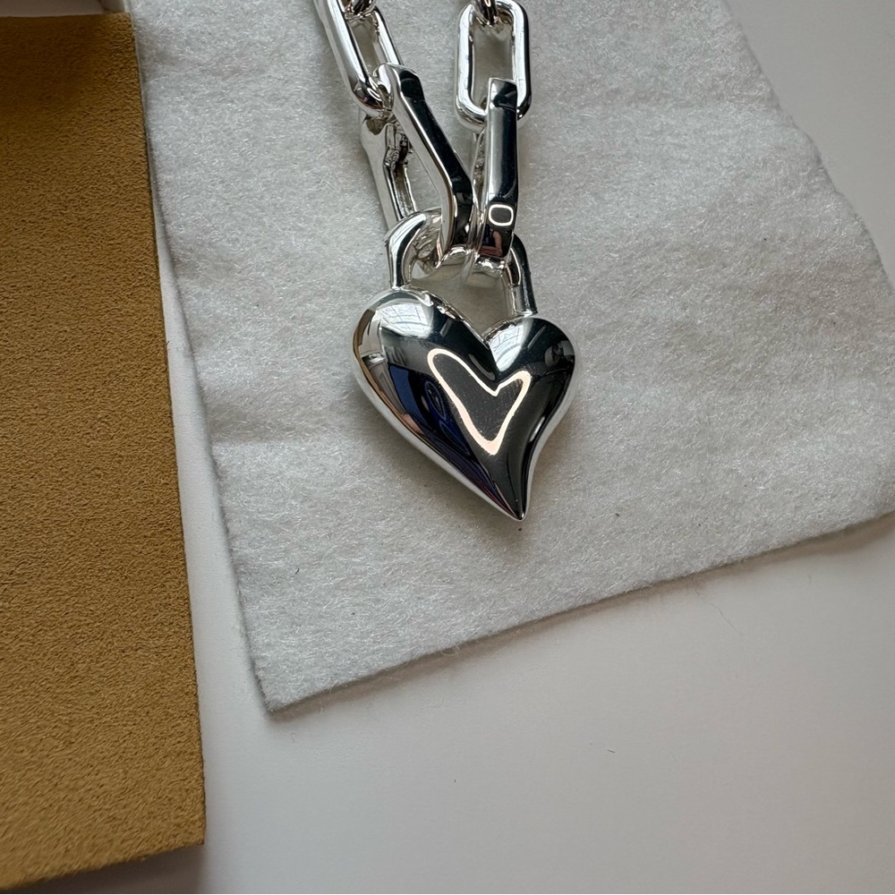 Jenny Bird Padlock Heart Pendant Link Necklace, Silver - Picture 6 of 15